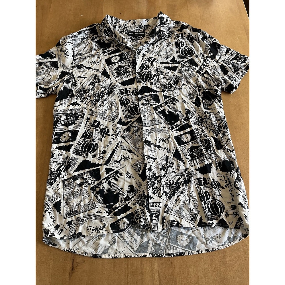 Molokai Surf Co. Men's Hawaiian Shirt Sz XXL‎ Japanese Design Print Black White